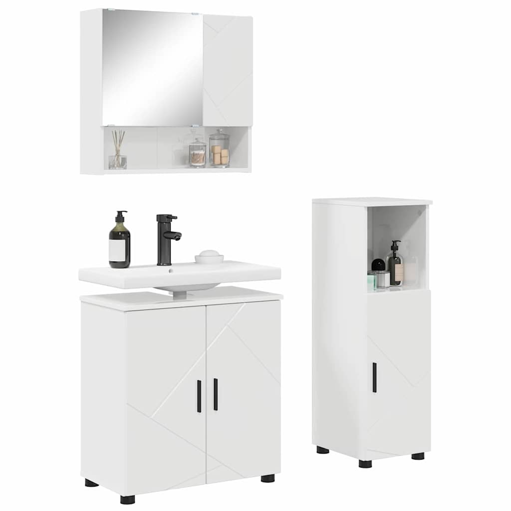 Baderomsinnredningssett 3 pcs Høyglans hvit 61 x 35 x 64 cm