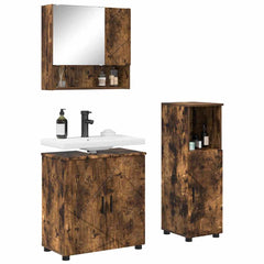 Baderomsinnredningssett med dør 3 pcs Røkt eik 61 x 35 x 64 cm