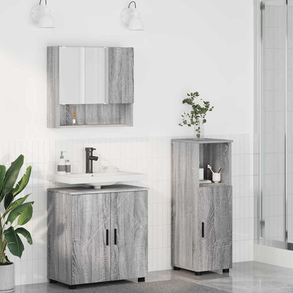Baderomsinnredningssett 3 pcs Grå sonoma 61 x 35 x 64 cm
