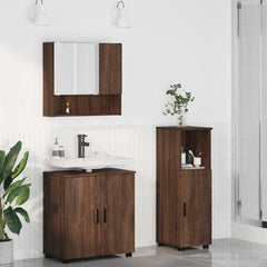Baderomsinnredningssett med dør 3 pcs brun eik 61 x 35 x 64 cm