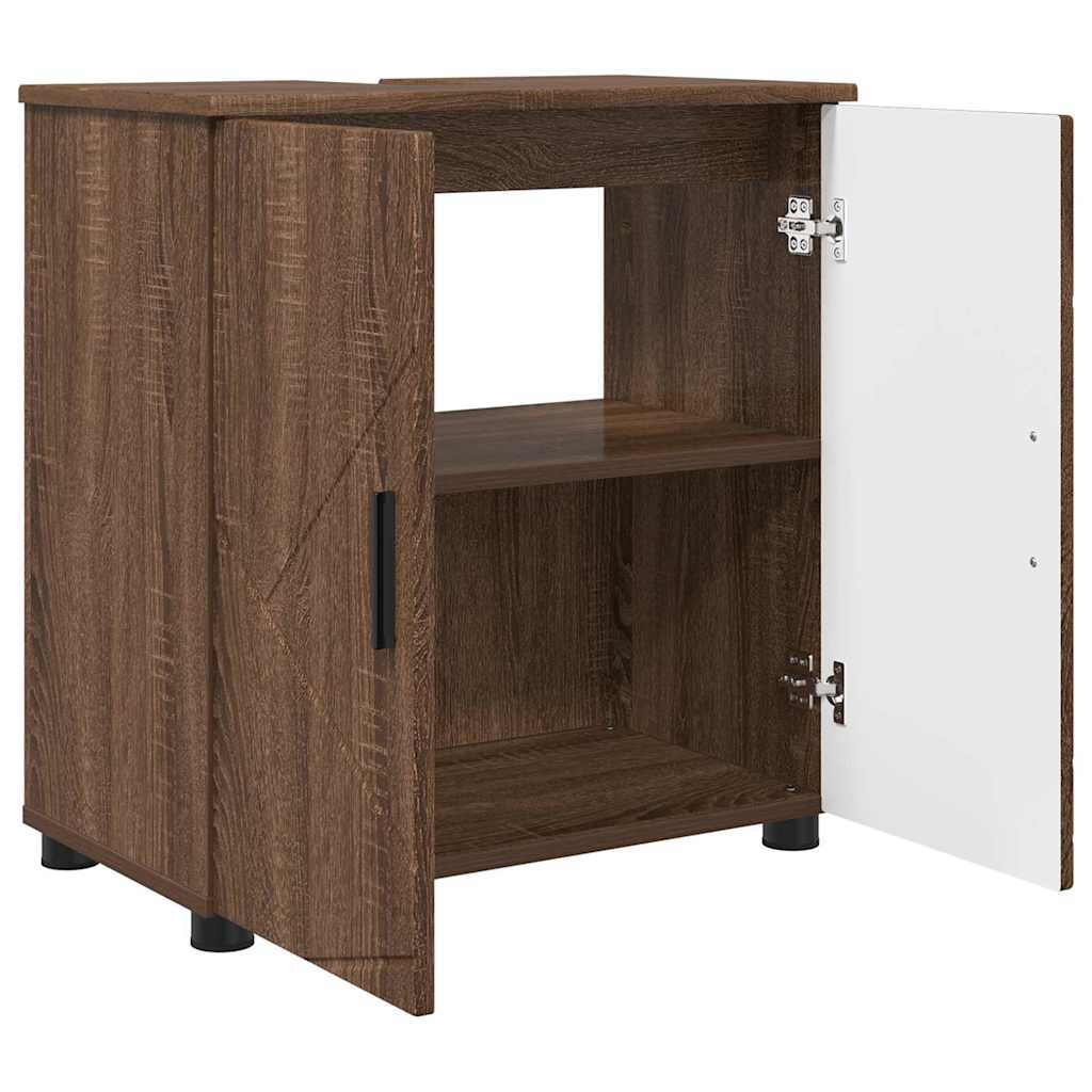 Baderomsinnredningssett med dør 3 pcs brun eik 61 x 35 x 64 cm