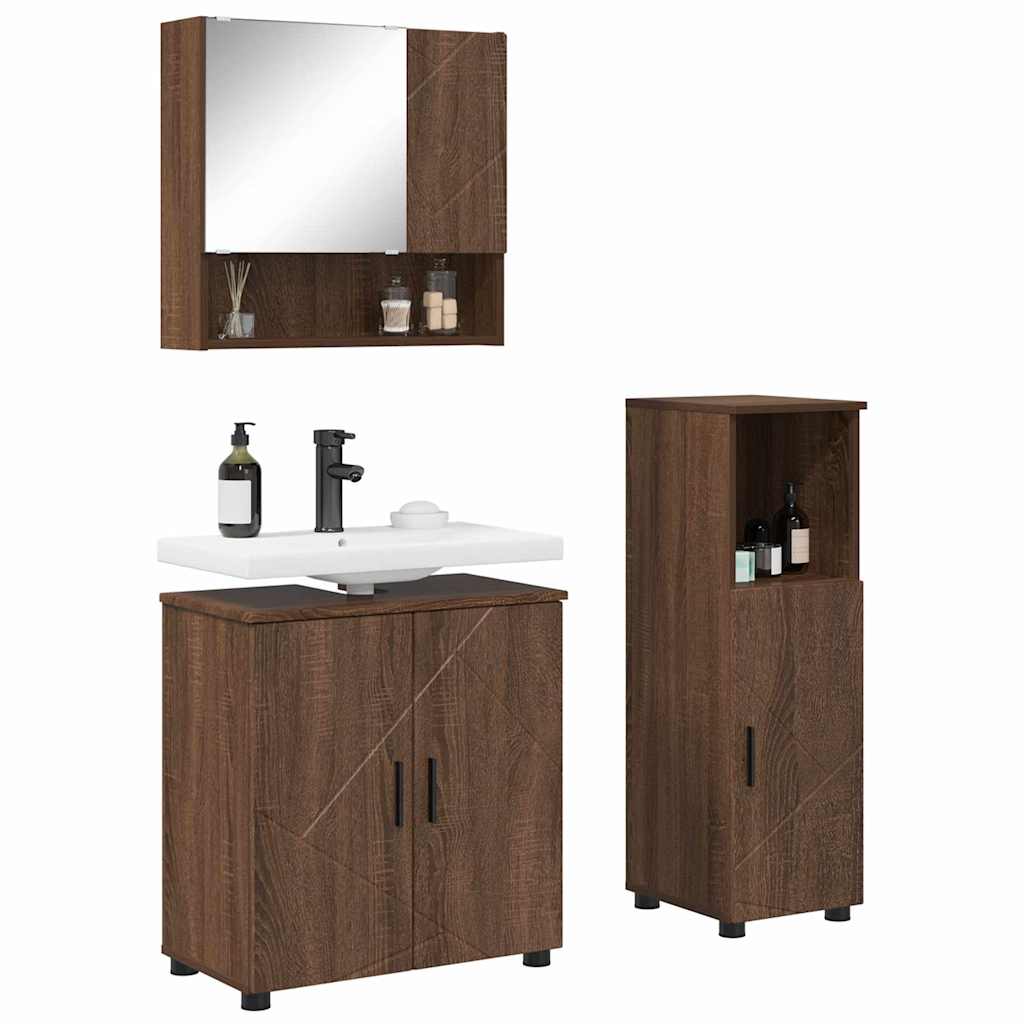 Baderomsinnredningssett med dør 3 pcs brun eik 61 x 35 x 64 cm