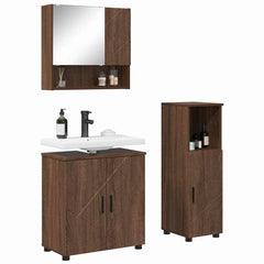 Baderomsinnredningssett med dør 3 pcs brun eik 61 x 35 x 64 cm