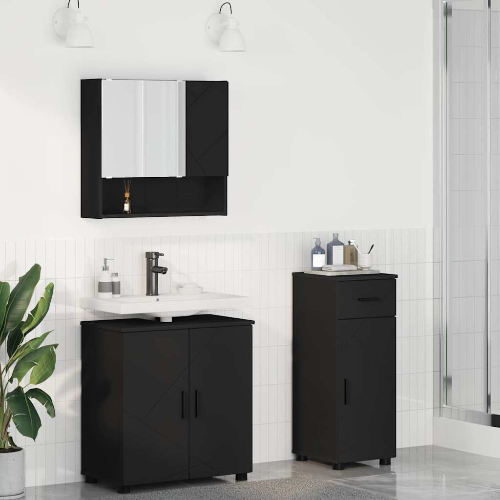 Baderomsinnredningssett med skuff 3 pcs Svart 61 x 35 x 64 cm