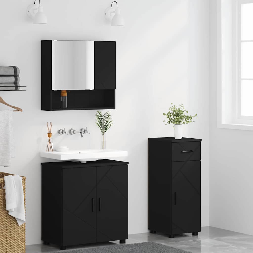 Baderomsinnredningssett med skuff 3 pcs Svart 61 x 35 x 64 cm
