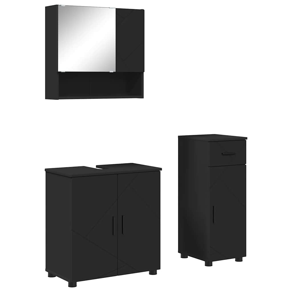Baderomsinnredningssett med skuff 3 pcs Svart 61 x 35 x 64 cm