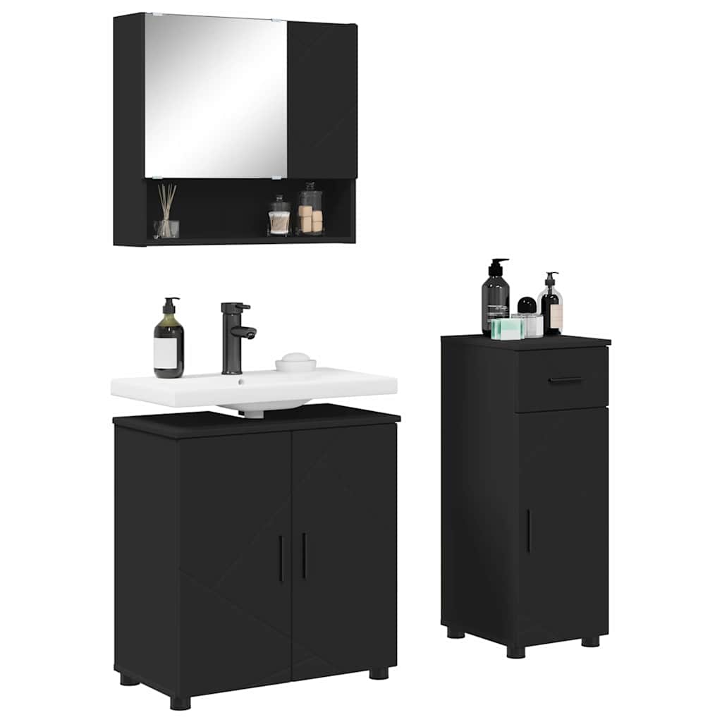 Baderomsinnredningssett med skuff 3 pcs Svart 61 x 35 x 64 cm