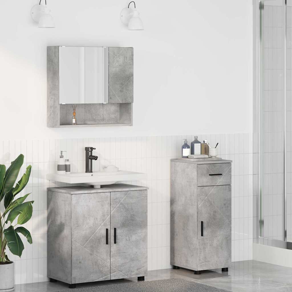 Baderomsinnredningssett med dør 3 pcs Betonggrå 61 x 35 x 64 cm