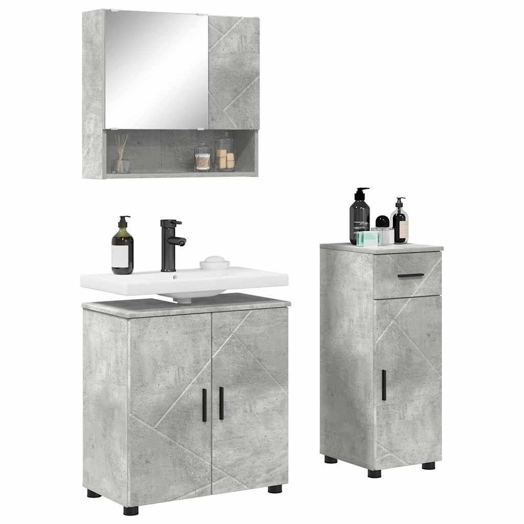 Baderomsinnredningssett med dør 3 pcs Betonggrå 61 x 35 x 64 cm