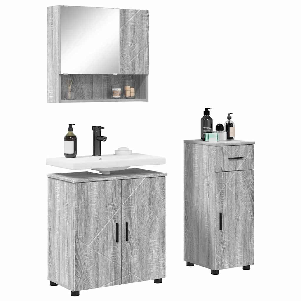 Baderomsinnredningssett 3 pcs Grå sonoma 61 x 35 x 64 cm
