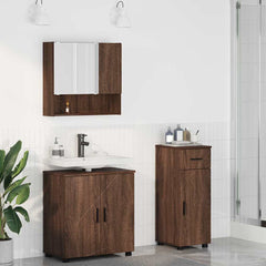 Baderomsinnredningssett med dør 3 pcs brun eik 61 x 35 x 64 cm