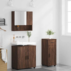 Baderomsinnredningssett med dør 3 pcs brun eik 61 x 35 x 64 cm