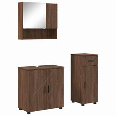 Baderomsinnredningssett med dør 3 pcs brun eik 61 x 35 x 64 cm