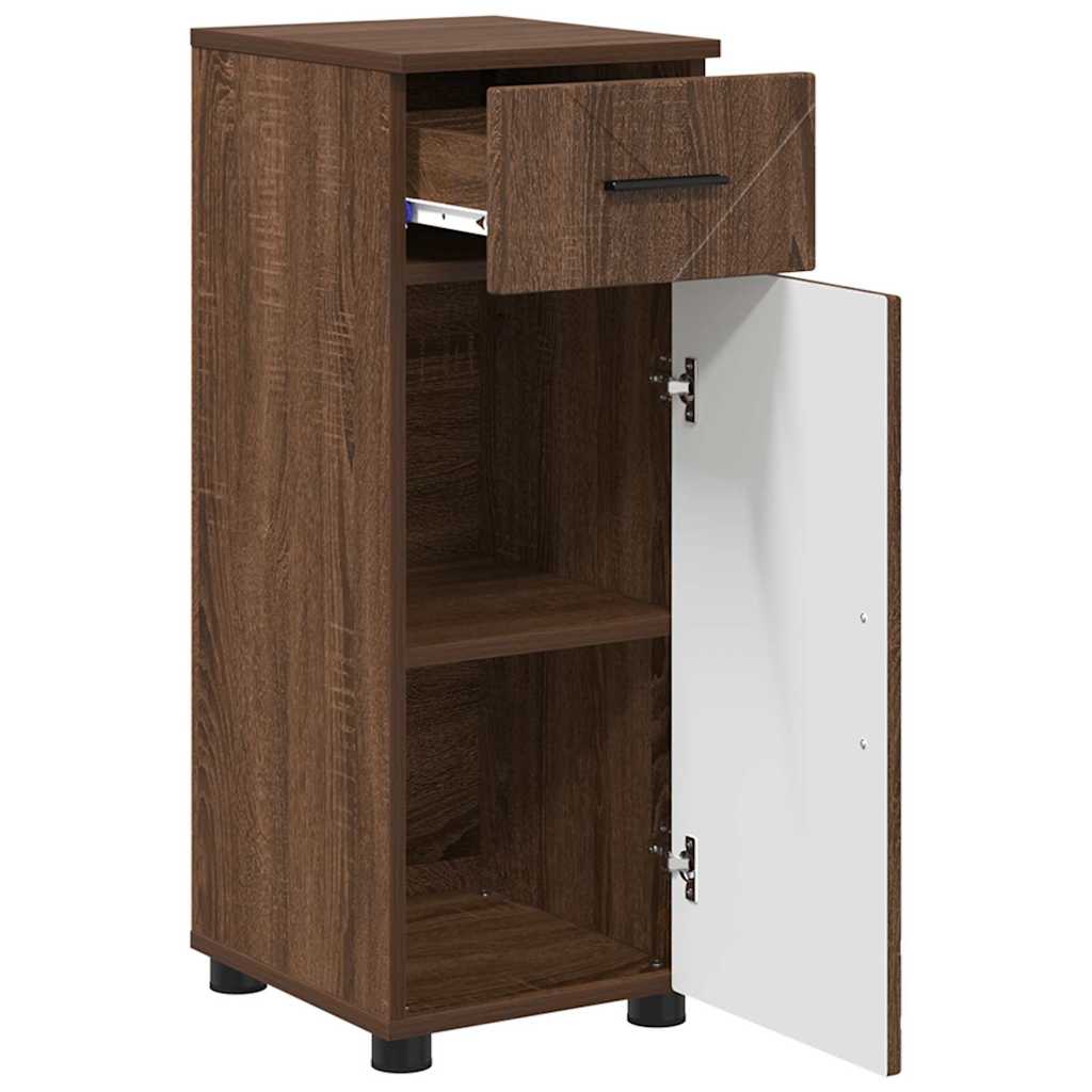 Baderomsinnredningssett med dør 3 pcs brun eik 61 x 35 x 64 cm