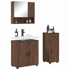 Baderomsinnredningssett med dør 3 pcs brun eik 61 x 35 x 64 cm
