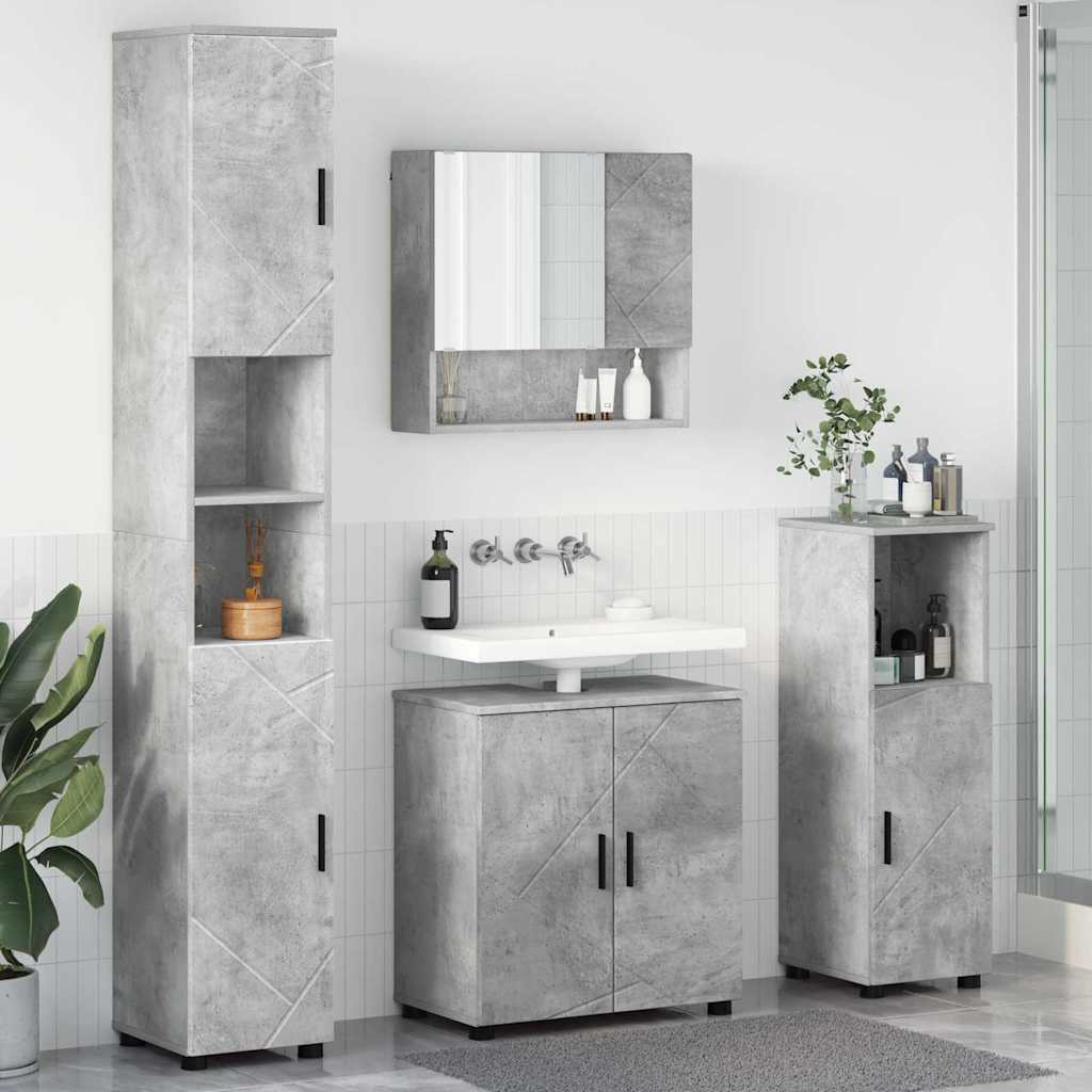 Baderomsinnredningssett med dør 4 pcs Betonggrå 61 x 35 x 64 cm