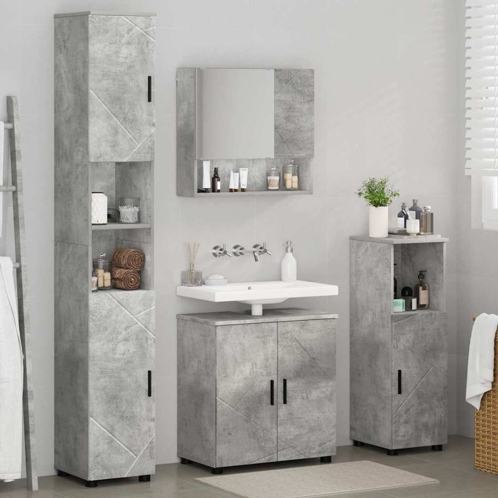 Baderomsinnredningssett med dør 4 pcs Betonggrå 61 x 35 x 64 cm