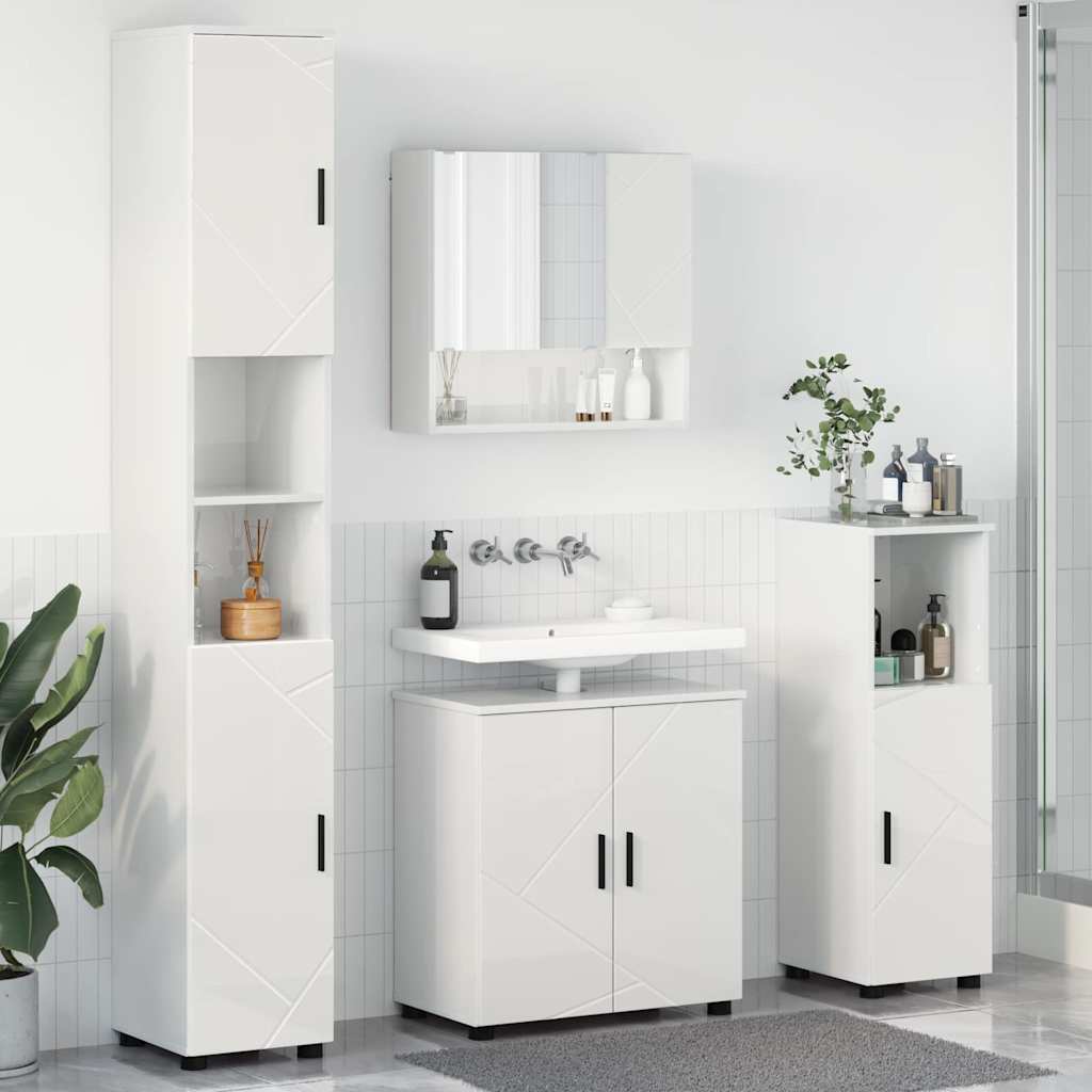 Baderomsinnredningssett 4 pcs Høyglans hvit 61 x 35 x 64 cm