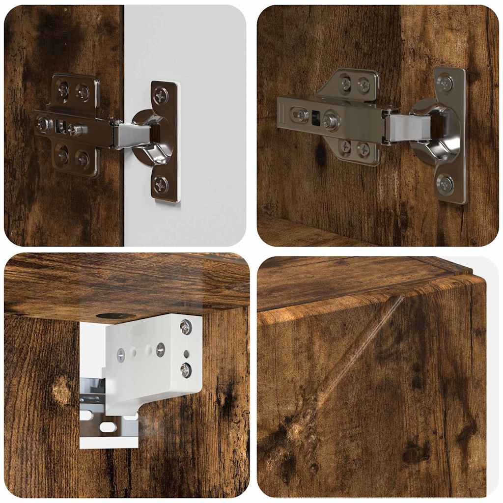 Baderomsinnredningssett med dør 4 pcs Røkt eik 61 x 35 x 64 cm