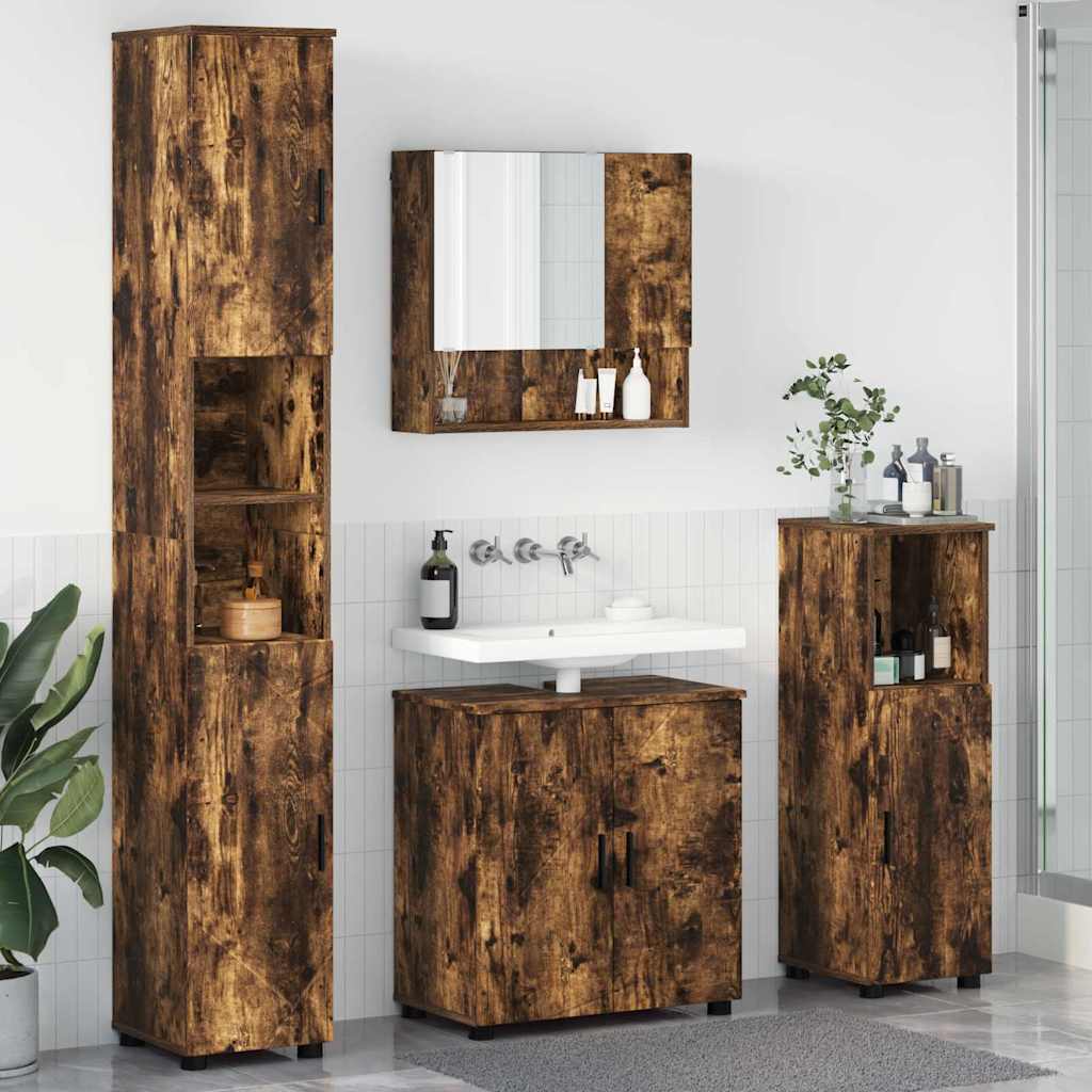 Baderomsinnredningssett med dør 4 pcs Røkt eik 61 x 35 x 64 cm
