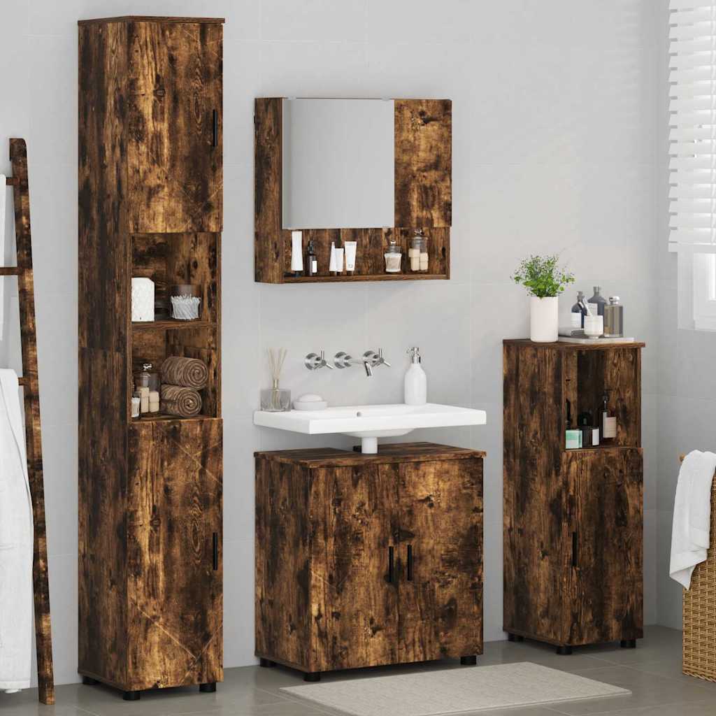 Baderomsinnredningssett med dør 4 pcs Røkt eik 61 x 35 x 64 cm
