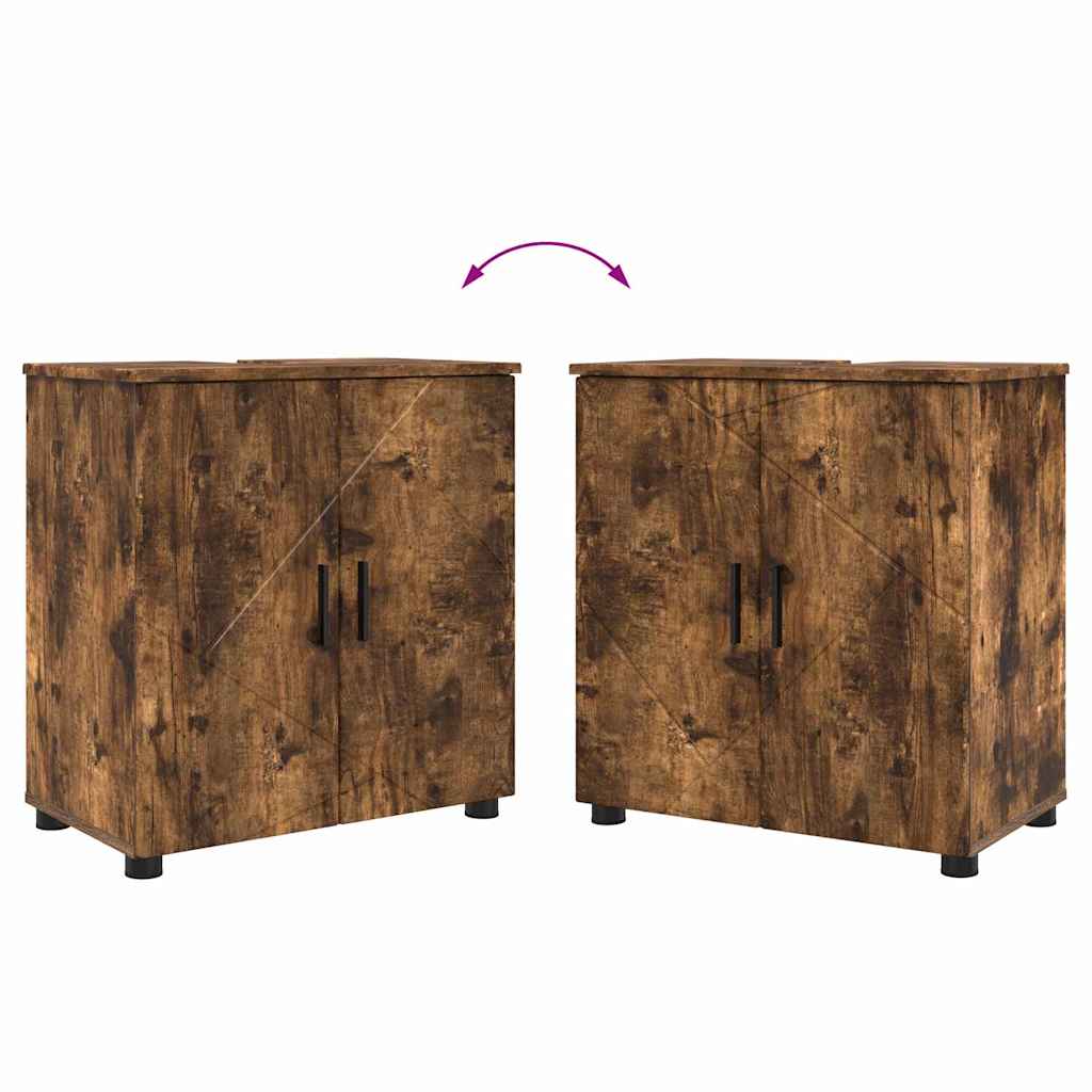 Baderomsinnredningssett med dør 4 pcs Røkt eik 61 x 35 x 64 cm