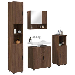 Baderomsinnredningssett med dør 4 pcs brun eik 61 x 35 x 64 cm