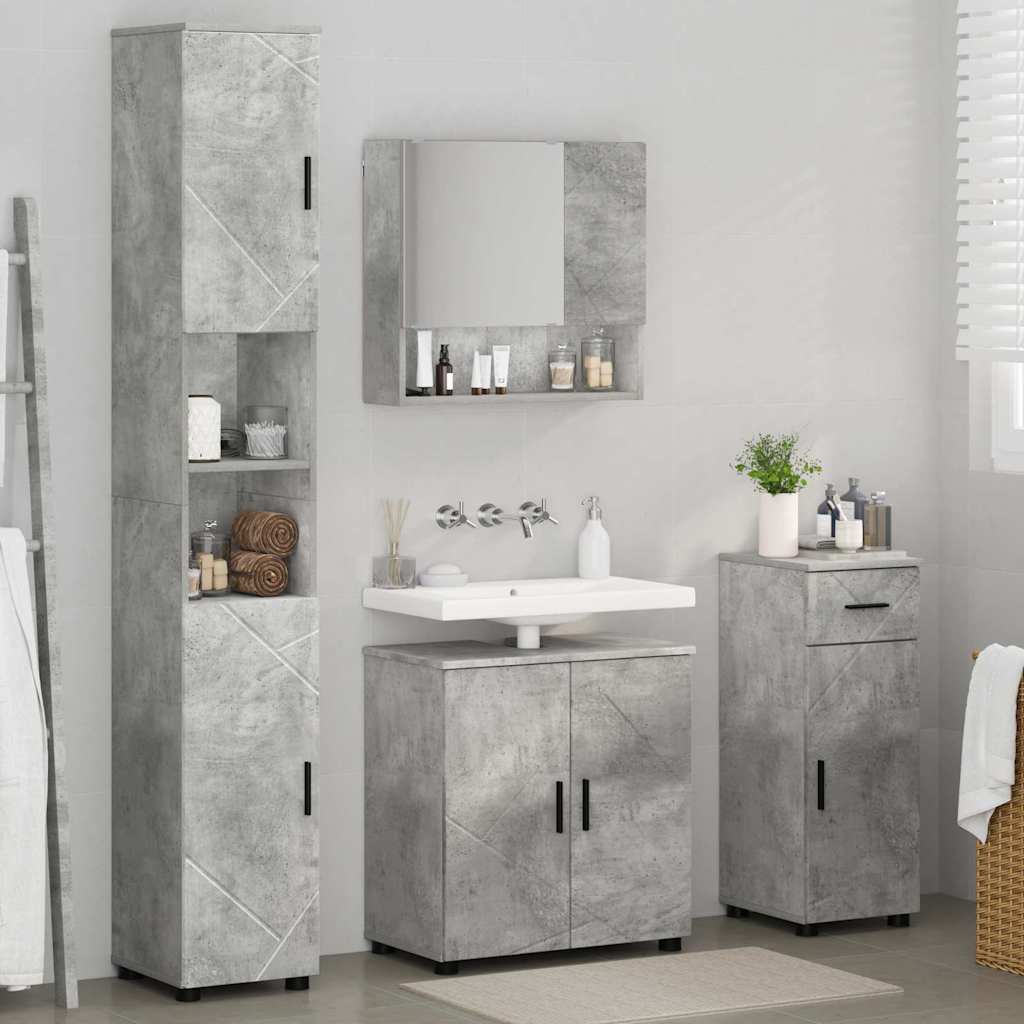 Baderomsinnredningssett med dør 4 pcs Betonggrå 61 x 35 x 64 cm