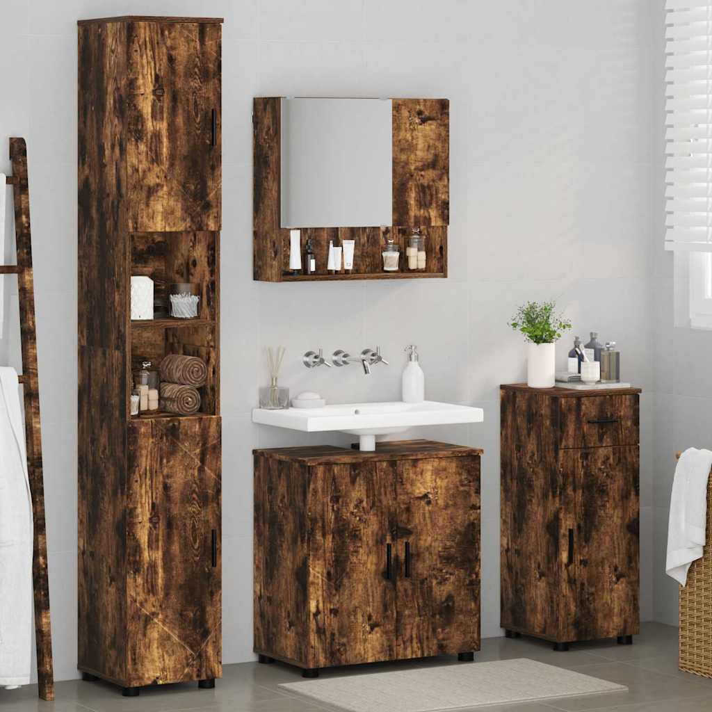 Baderomsinnredningssett med dør 4 pcs Røkt eik 61 x 35 x 64 cm