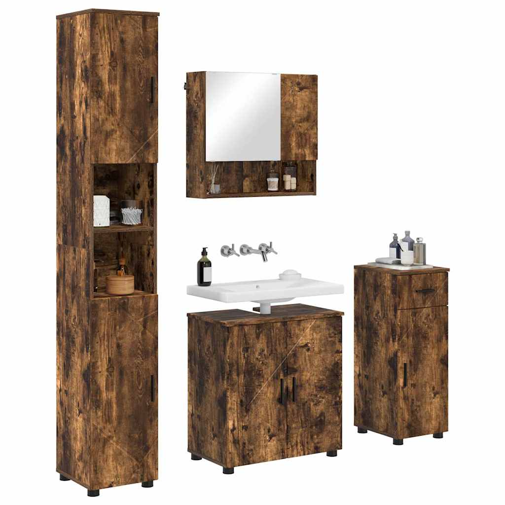 Baderomsinnredningssett med dør 4 pcs Røkt eik 61 x 35 x 64 cm