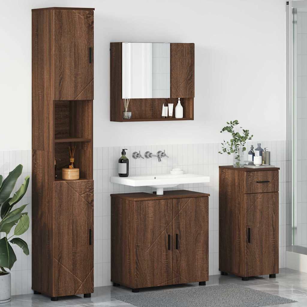 Baderomsinnredningssett med dør 4 pcs brun eik 61 x 35 x 64 cm