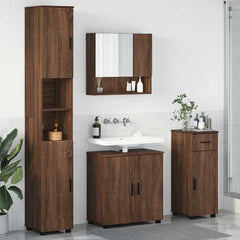 Baderomsinnredningssett med dør 4 pcs brun eik 61 x 35 x 64 cm