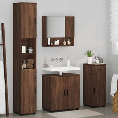 Baderomsinnredningssett med dør 4 pcs brun eik 61 x 35 x 64 cm
