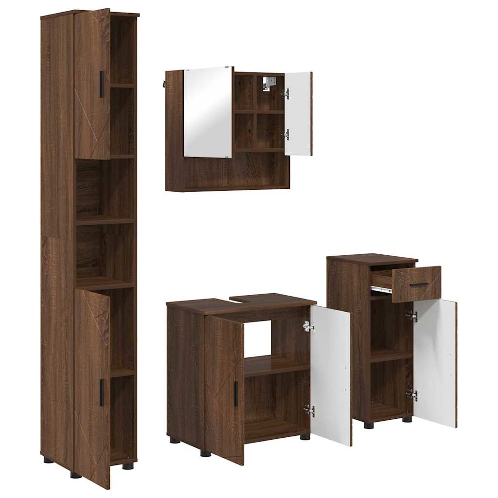 Baderomsinnredningssett med dør 4 pcs brun eik 61 x 35 x 64 cm