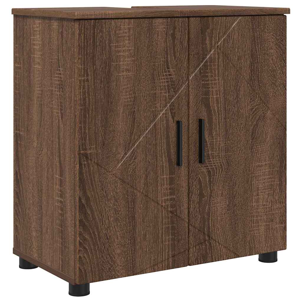 Baderomsinnredningssett med dør 4 pcs brun eik 61 x 35 x 64 cm