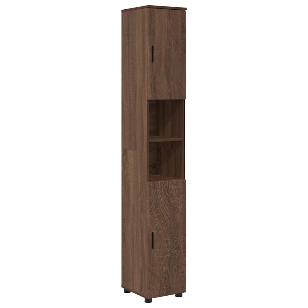 Baderomsinnredningssett med dør 4 pcs brun eik 61 x 35 x 64 cm