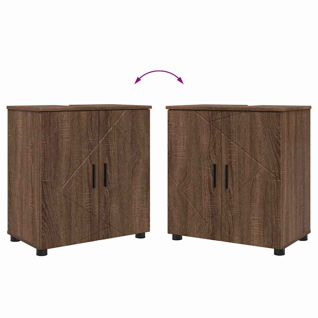 Baderomsinnredningssett med dør 4 pcs brun eik 61 x 35 x 64 cm