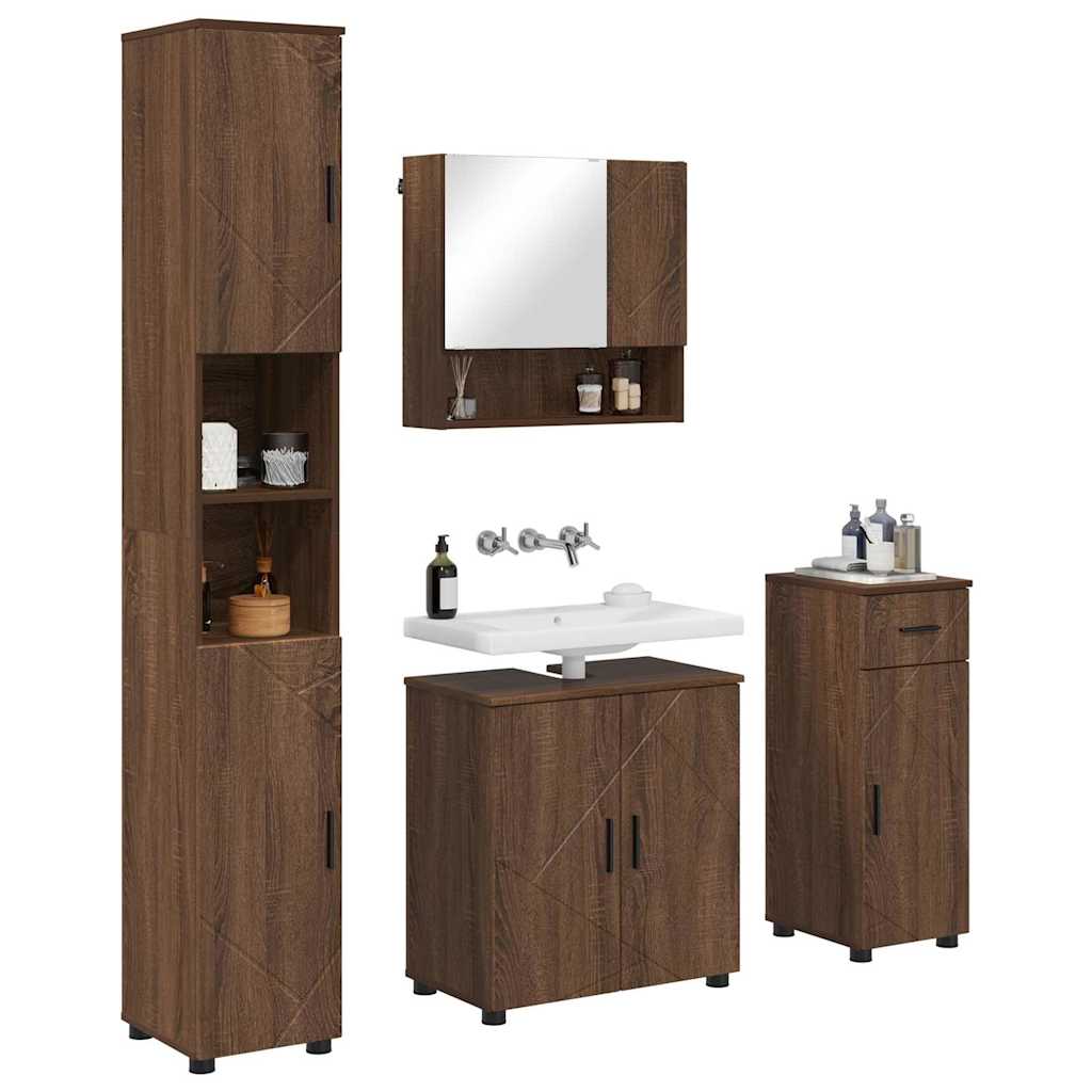 Baderomsinnredningssett med dør 4 pcs brun eik 61 x 35 x 64 cm