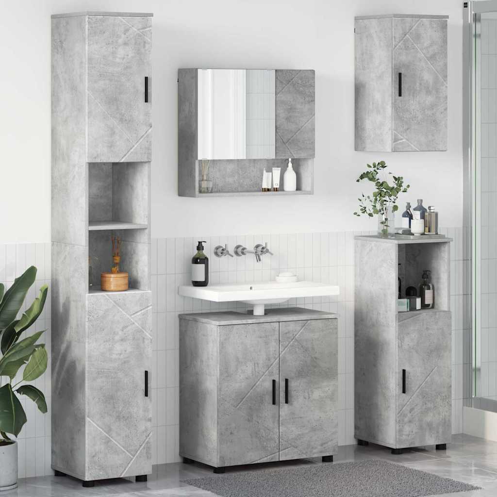 Baderomsinnredningssett med dør 5 pcs Betonggrå 61 x 35 x 64 cm