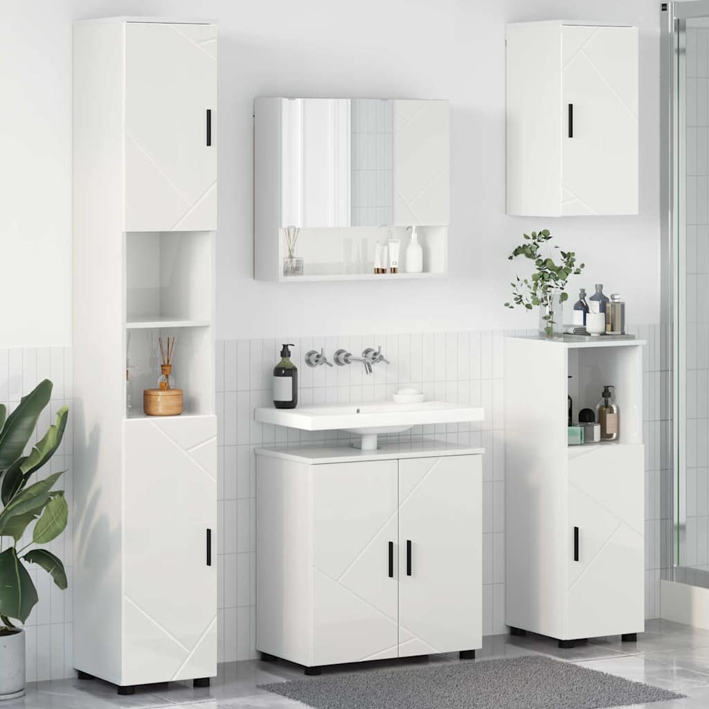 Baderomsinnredningssett 5 pcs Høyglans hvit 61 x 35 x 64 cm