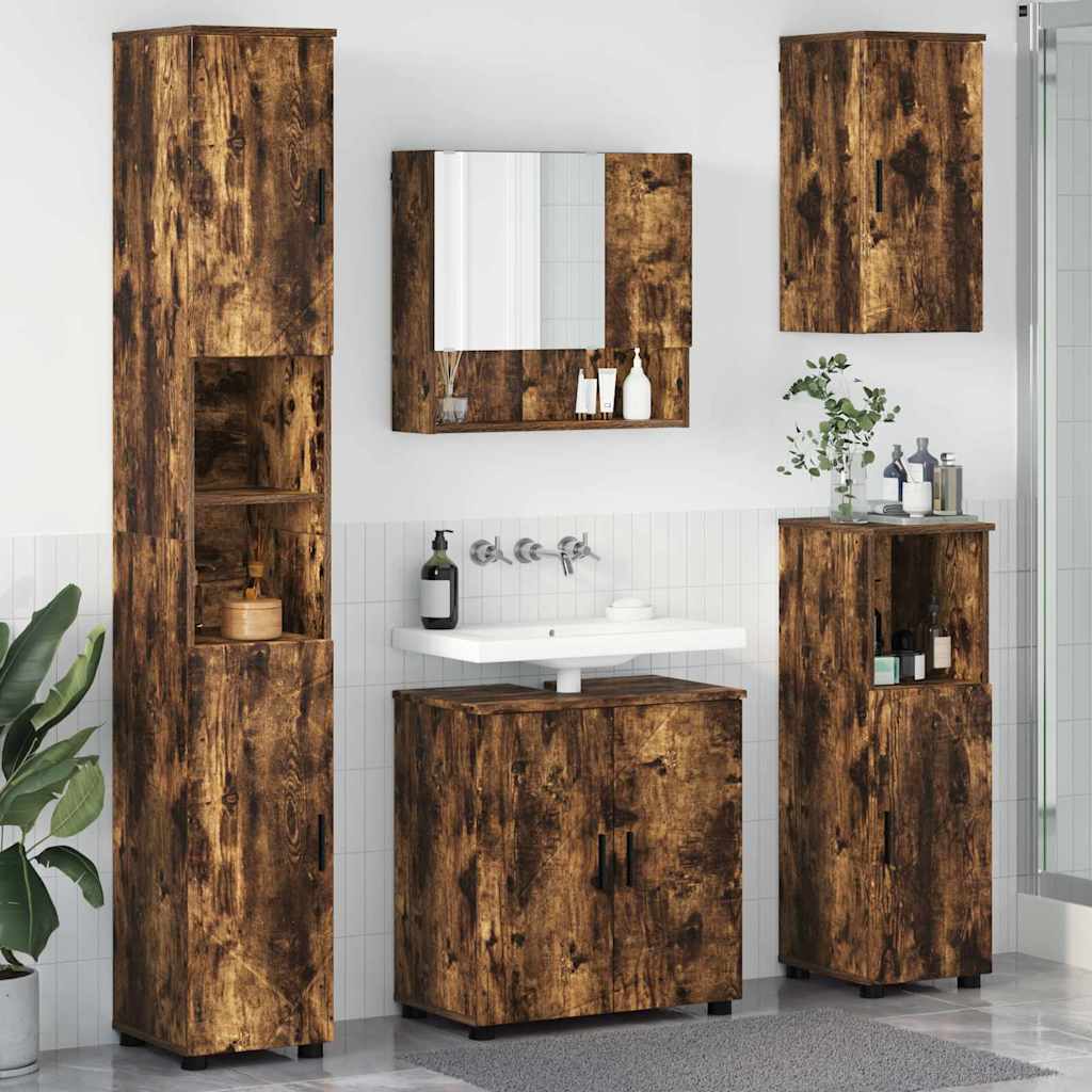 Baderomsinnredningssett med dør 5 pcs Røkt eik 61 x 35 x 64 cm