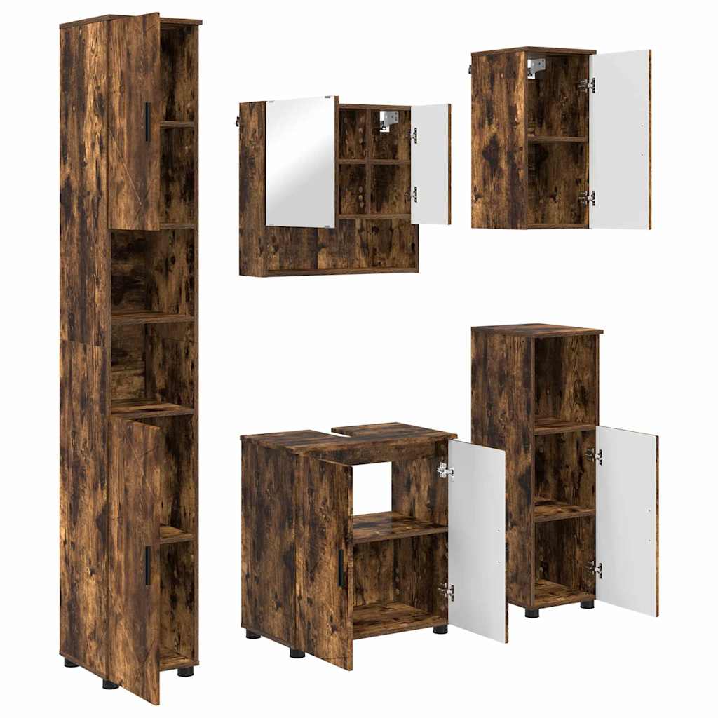 Baderomsinnredningssett med dør 5 pcs Røkt eik 61 x 35 x 64 cm