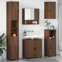 Baderomsinnredningssett med dør 5 pcs brun eik 61 x 35 x 64 cm