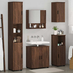 Baderomsinnredningssett med dør 5 pcs brun eik 61 x 35 x 64 cm