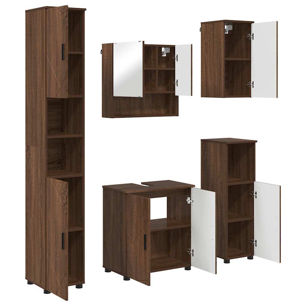 Baderomsinnredningssett med dør 5 pcs brun eik 61 x 35 x 64 cm