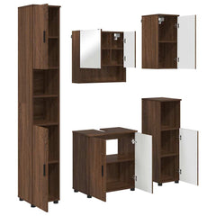 Baderomsinnredningssett med dør 5 pcs brun eik 61 x 35 x 64 cm