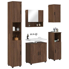Baderomsinnredningssett med dør 5 pcs brun eik 61 x 35 x 64 cm