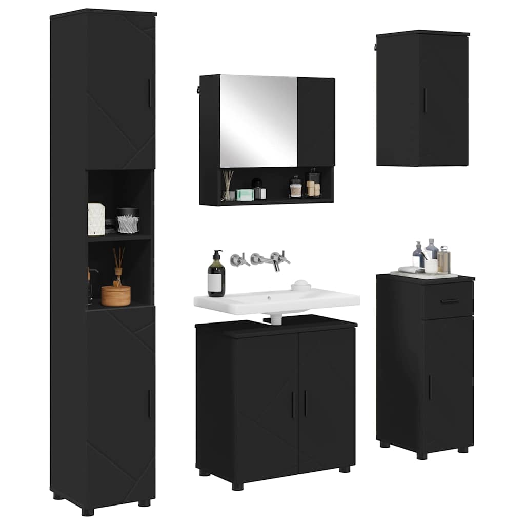 Baderomsinnredningssett med skuff 5 pcs Svart 61 x 35 x 64 cm