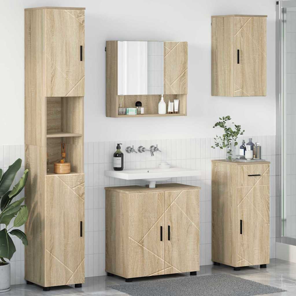 Baderomsinnredningssett 5 pcs Sonoma eik 61 x 35 x 64 cm