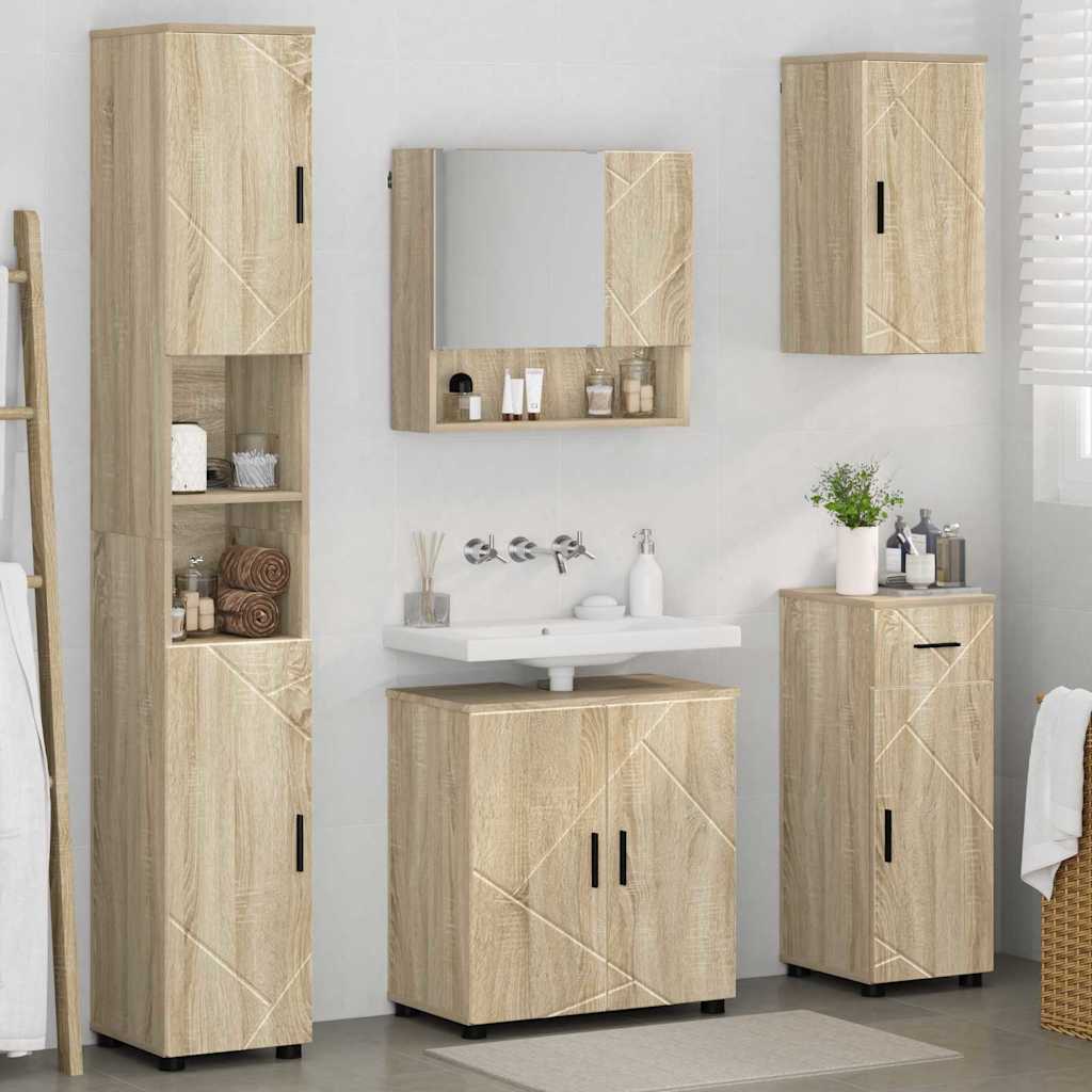 Baderomsinnredningssett 5 pcs Sonoma eik 61 x 35 x 64 cm